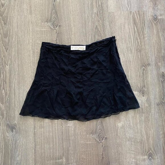 vintage sheer pleated mini black skirt - Picture 1 of 8